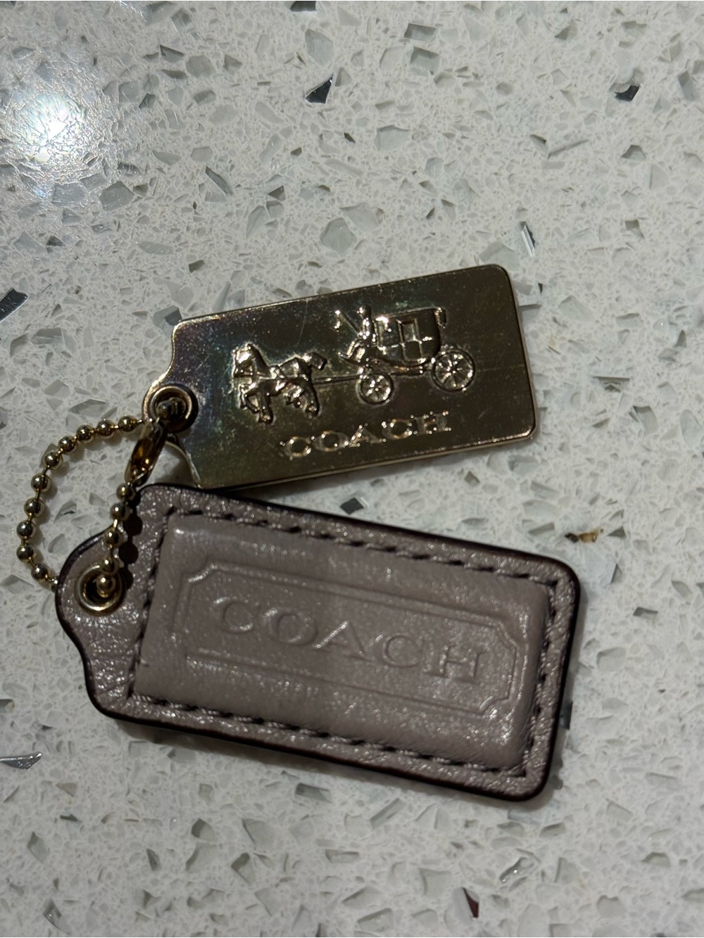 Coach authentic Leather Tag with metal horse and carriage- Taupe